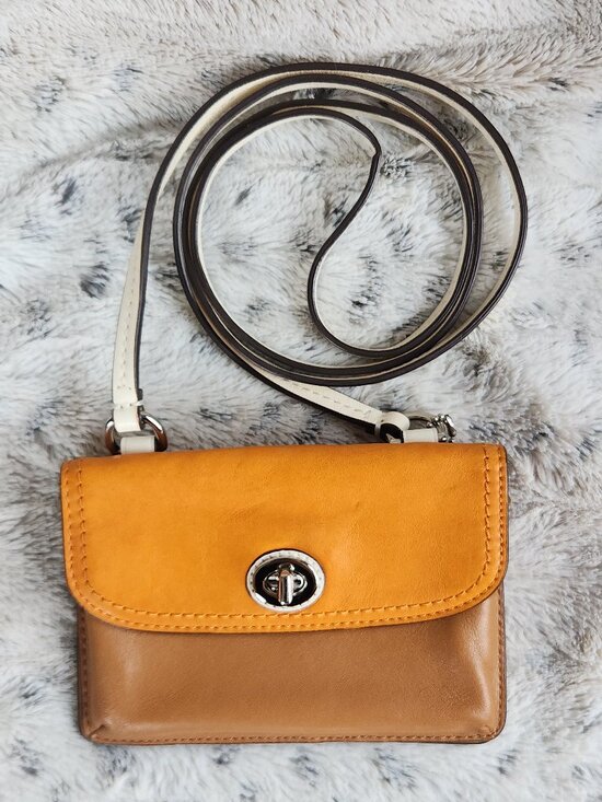 Coach Handbags - Coach Colorblock Dylan Crossbody Wallet in Orange and Saddle F49554
